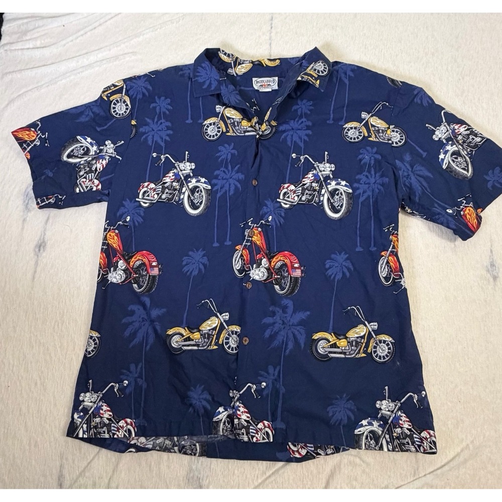 Pacific Legend Hawaiian Shirt Mens 2XL Motorcycle Biker USA Made Button Up‎